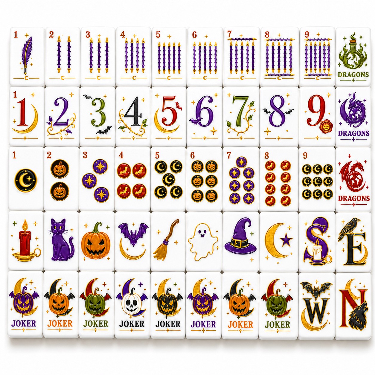eurekmahjong Halloween Limited Edition Magic Potion Shaker Set - luxury epoxy resin mahjong tiles with holographic bat sequins